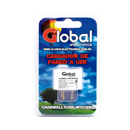[CHARWALL1USBLW101] Cargador de Pared 100-240v 1A USB Blanco Global