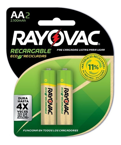 [ECO715-2LA] Pilas Recargables AA Eco 2100 Mha Blister x2 Rayovac
